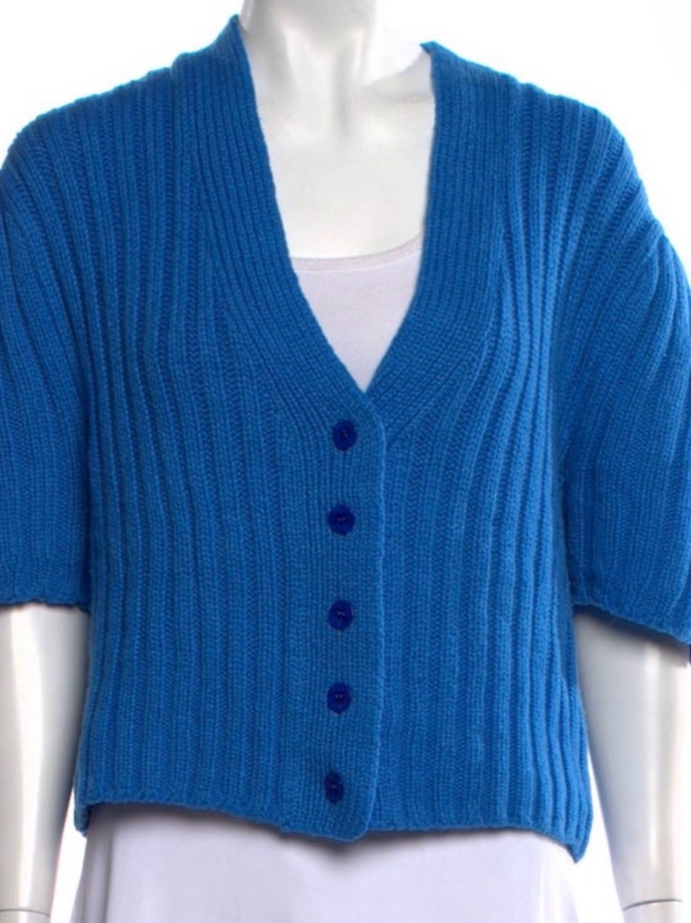 Suzie Kondi Cashmere Cropped Ribbed V-Neck Button Front Sweater